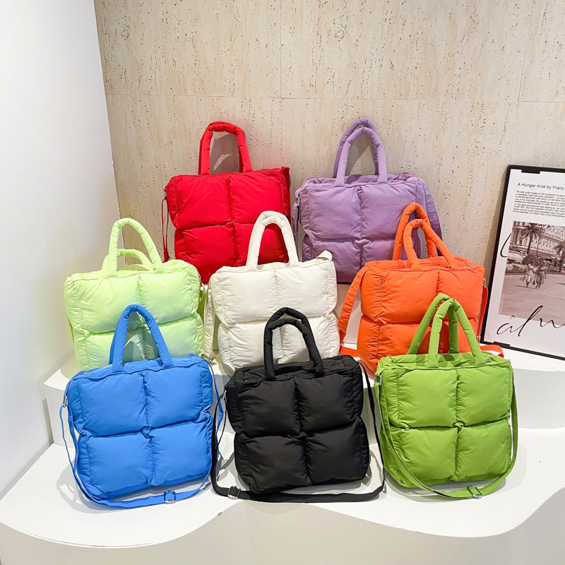 Soft Quilted Nylon Tote Bag Stylish Casual Handbag