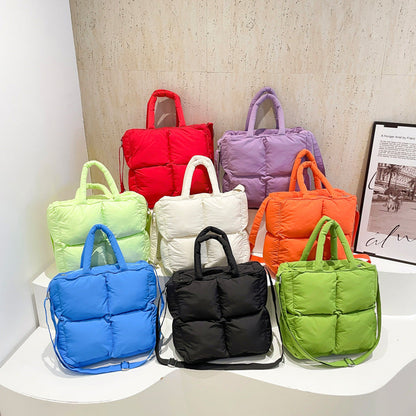 Soft Quilted Nylon Tote Bag Stylish Casual Handbag