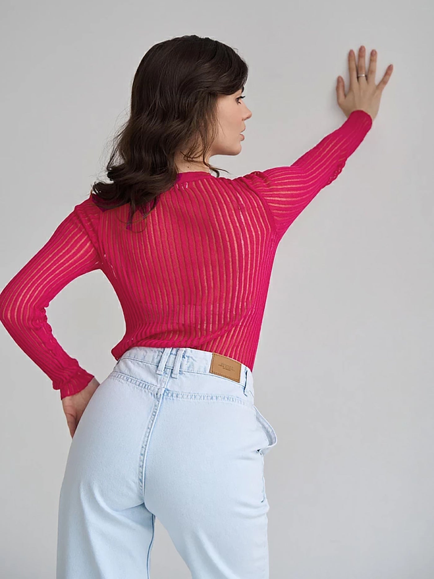 Round Neck See Through Knit Top