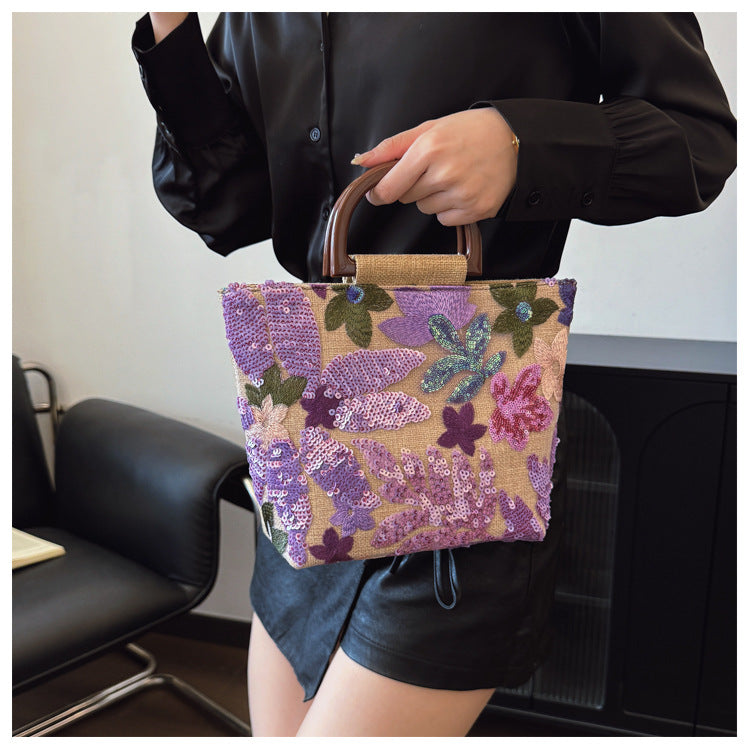 Colorful Sequin Embroidered Tote Bag