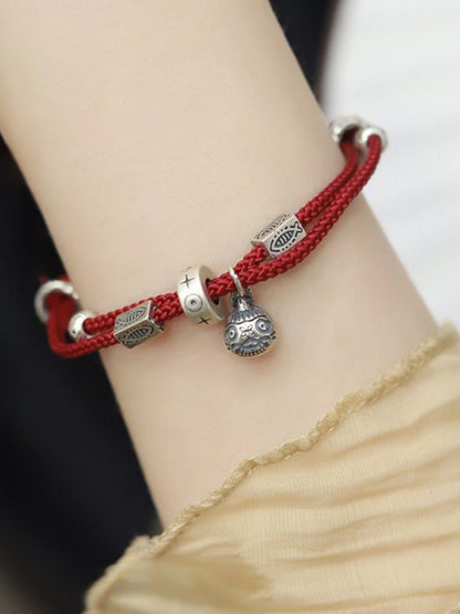 Classic Style Swallowing Gold Beast Woven Bracelet For Girls, Woven Rope Bracelet With Retro Red Rope
