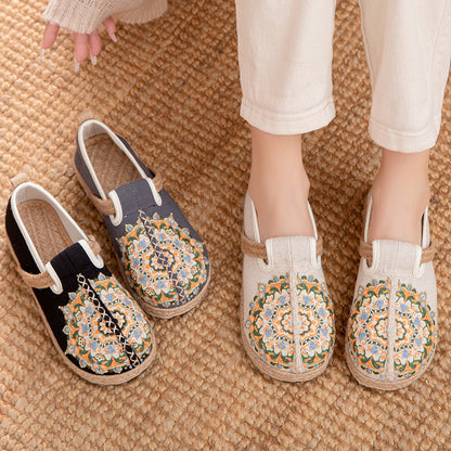 Spring New Ethnic Style Embroidered Cloth Shoes Handmade Linen Soft-Soled Women'S Single Shoes