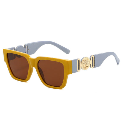 Trendy Square Sunglasses with Lion Head Design - UV400 Protection