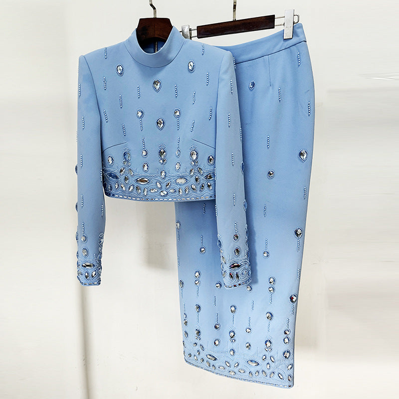 Beaded Short Top Long Skirt Set