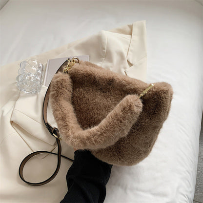Trendy Plush Crossbody Bucket Bag Soft Casual Tote