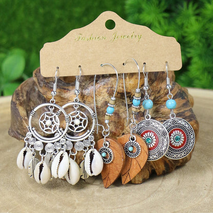 Bohemian Feather Dreamcatcher Earrings Zinc Alloy Vintage Style