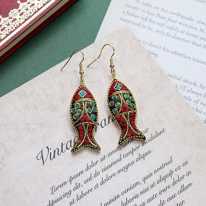 Minority Design Nepal Copper Fish Tibetan Handmade Necklace Men'S And Women'S Ethnic Style Retro Temperament Simple Earring Set