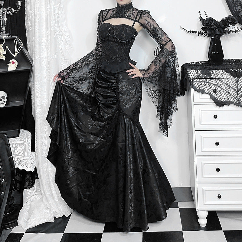 Asymmetrical Mermaid Hem Bodycon Dress Elegant Lace Detail
