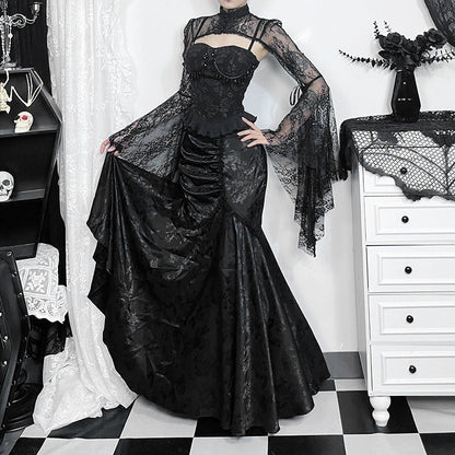 Asymmetrical Mermaid Hem Bodycon Dress Elegant Lace Detail