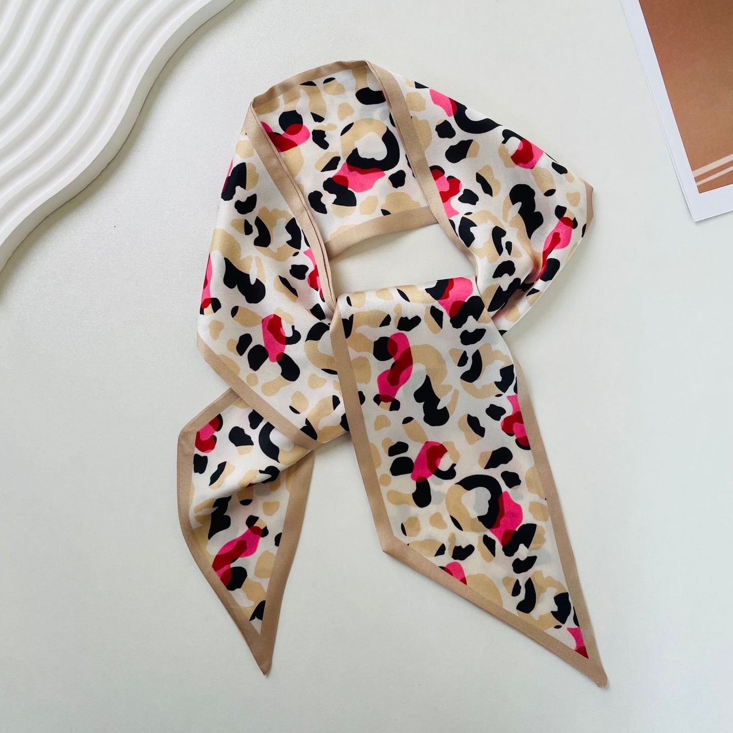 Print Narrow Long Satin Silk-Feel Scarf