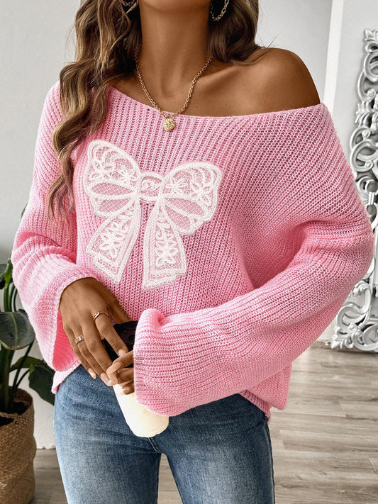 Bow Tie Embroidered Sweater For Women