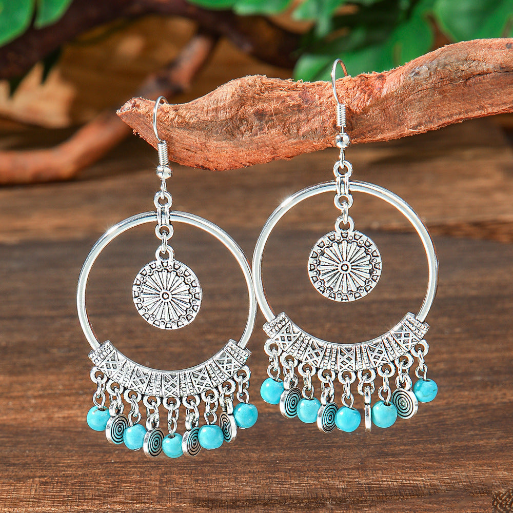 Bohemian Turquoise Earrings Set with Tassels