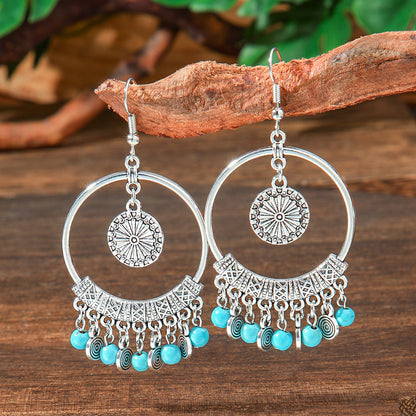 Bohemian Turquoise Earrings Set with Tassels