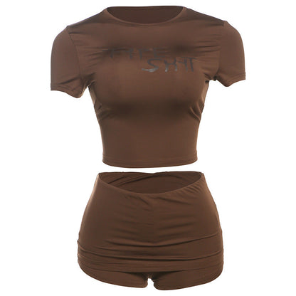 Trendy Sexy Cropped Top And Bodycon Shorts Outfit