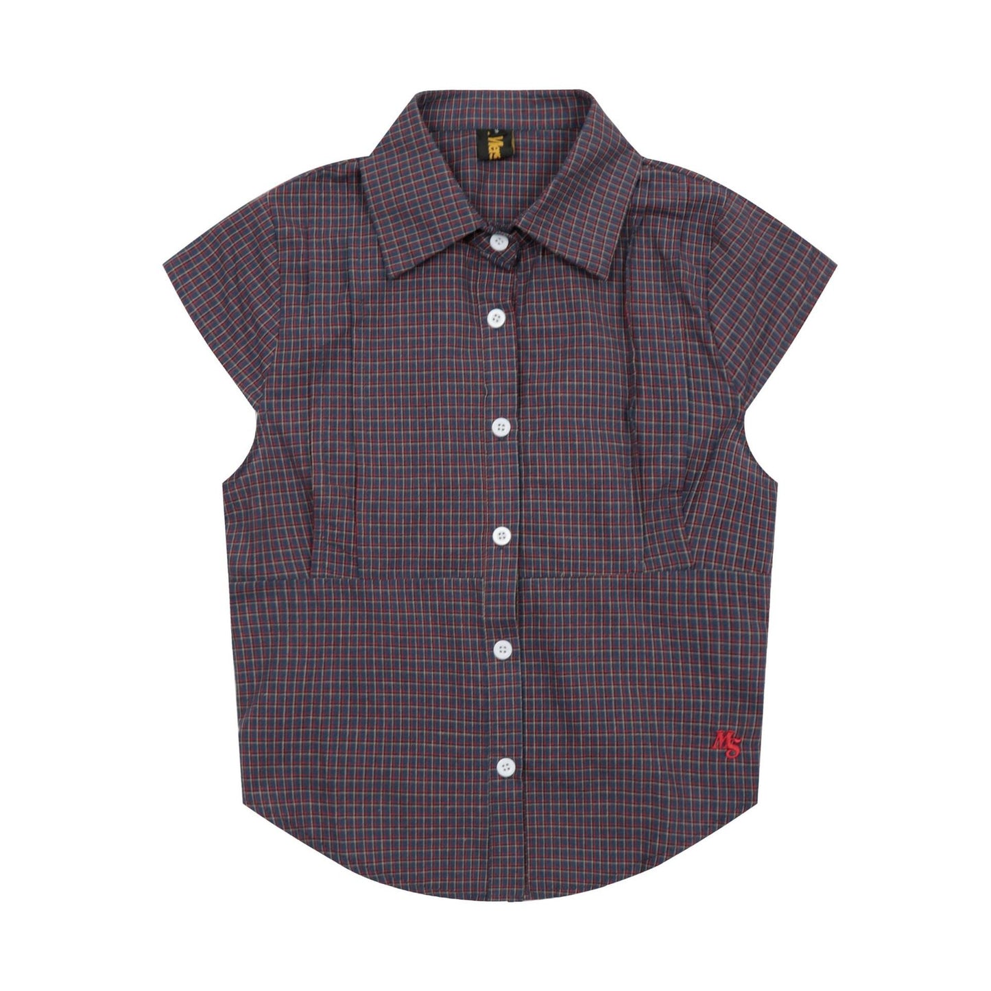 Vintage Lapel Collar Plaid Short Sleeve Top