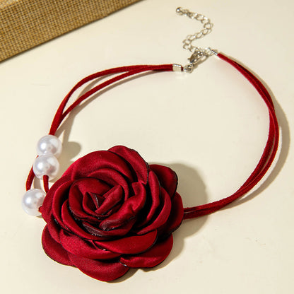 Elegant Rose Camellia Fringe Necklace With Pearl Pendant For Couples