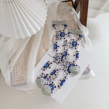 Rufia - Bohemian Floral Pattern Sheer Socks
