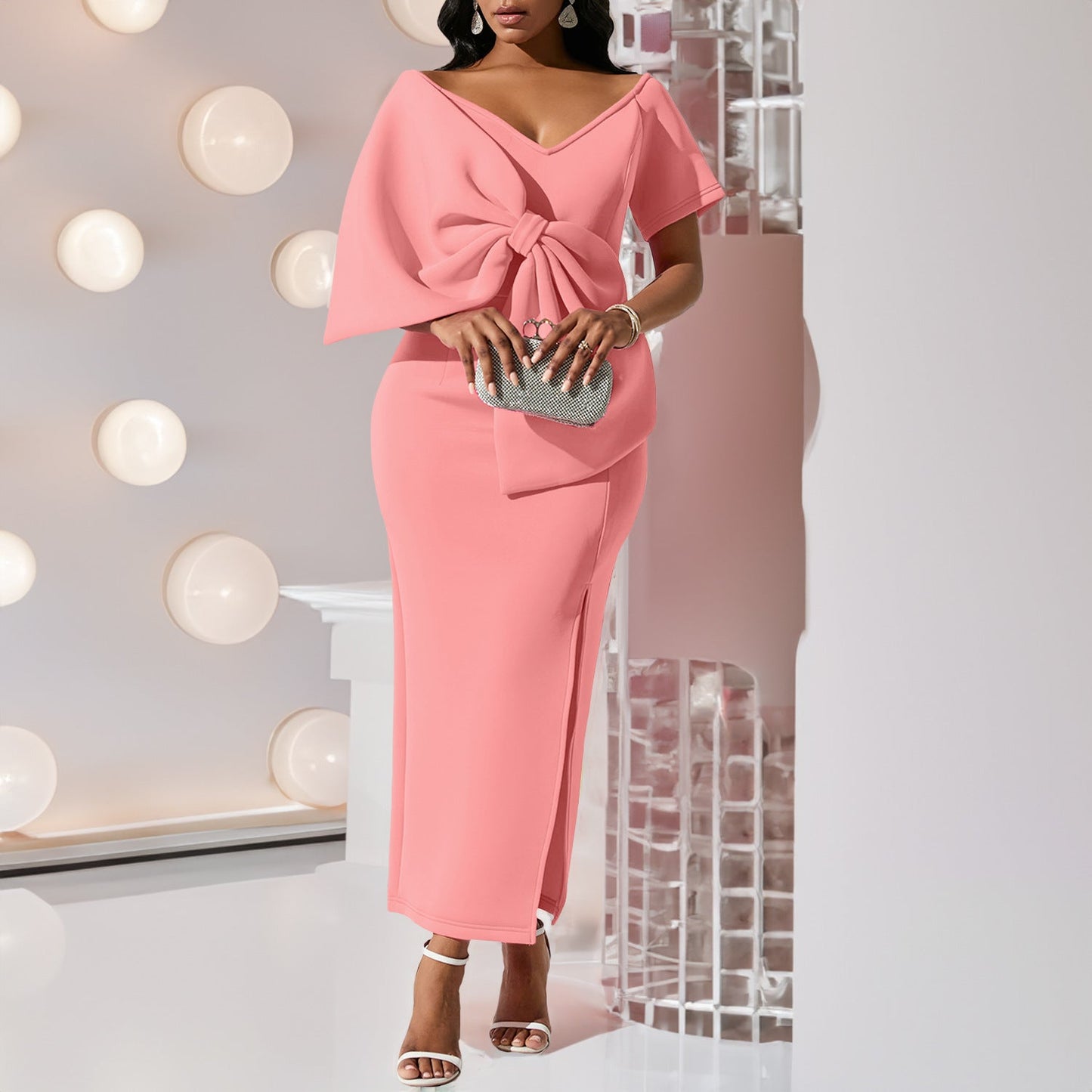 Sexy Bowknot Open-Back Bodycon Maxi Dress