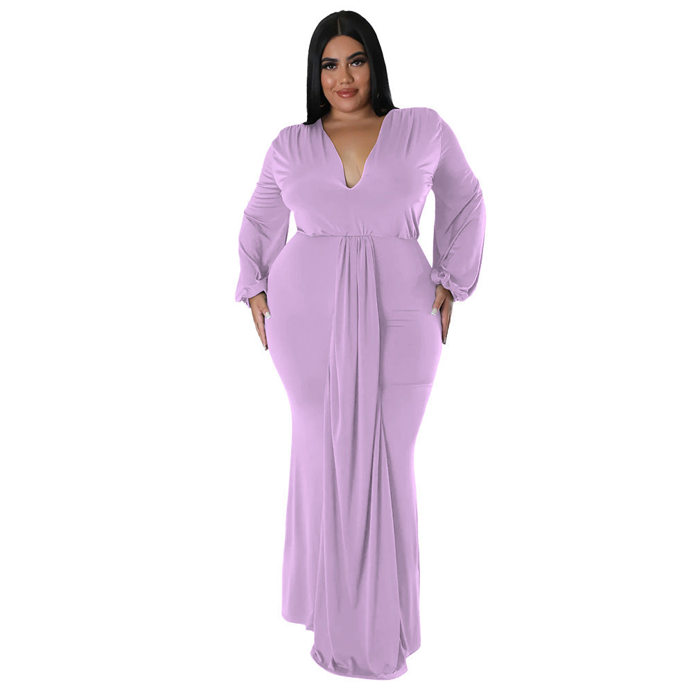 Trendy Plus Size V-Neck Irregular Hem Dress For Night Out