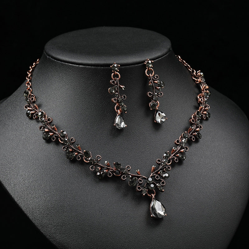 Vintage Gemstone Necklace and Earrings Set for Women