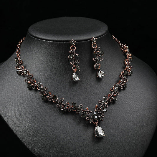 Vintage Gemstone Necklace and Earrings Set for Women