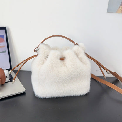 Fuzzy Soft Trendy Drawstring Bucket Crossbody Bag