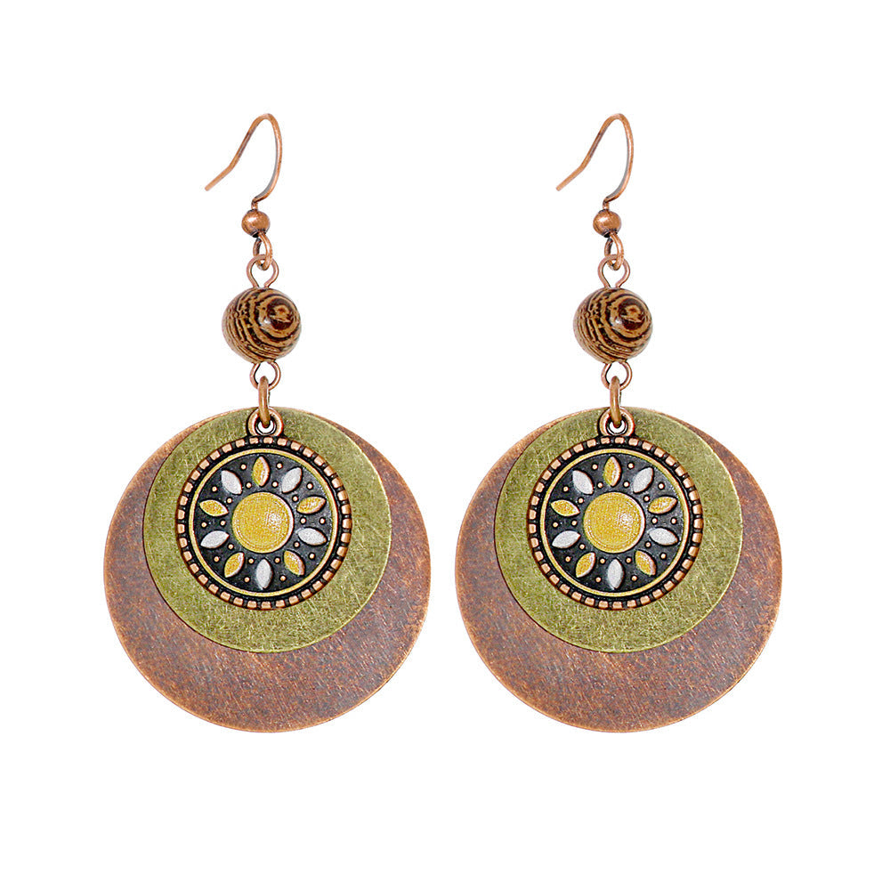 Trendy Bohemian Double Layer Round Disc Earrings