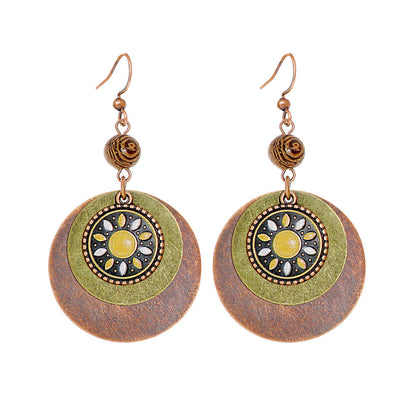 Trendy Bohemian Double Layer Round Disc Earrings