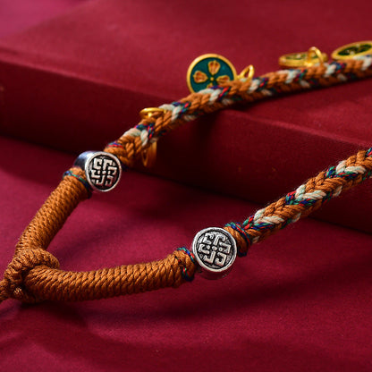 Hand-Woven Tibetan Pendant Rope Five-Way God Of Wealth Thangka Necklace