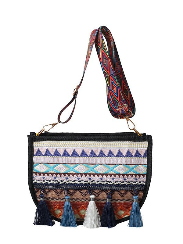 Woven Fringe Crossbody Bag Stylish Cotton Handbag