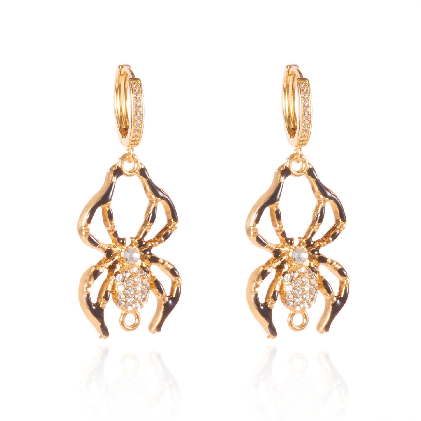 Halloween Enamel Pumpkin Rhinestone Hoop Earrings