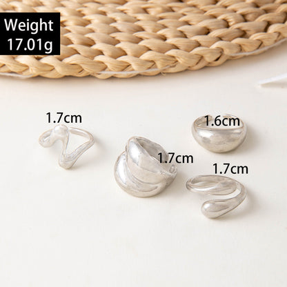 Geometric Metal Lava Line Open Ring Set - 4 Pieces