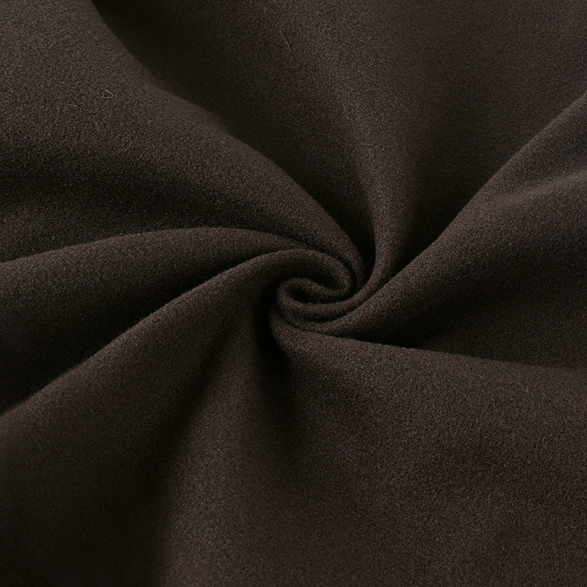 Brown V-Neck Shell Waist Tie Loose Jacket