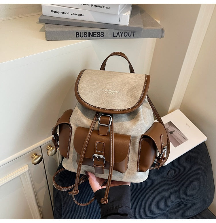 Retro Casual Backpack For Women Stylish Drawstring Travel Bag