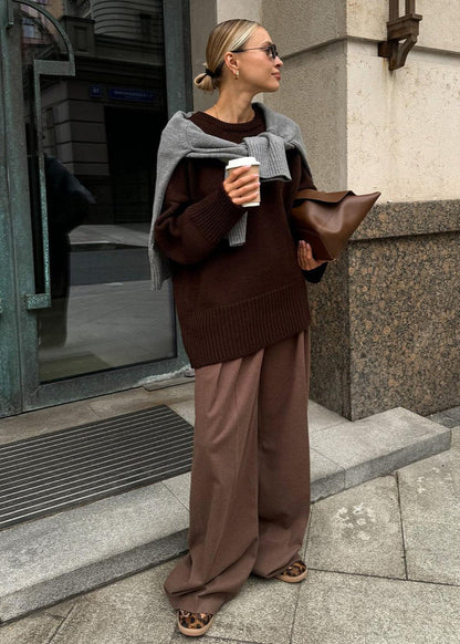Oversized Knit Sweater Soft Gray Minimalist