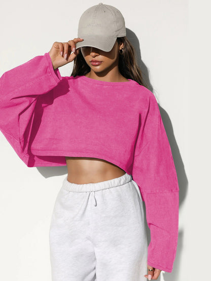 Casual Solid Color Crop Sweatshirt for Women