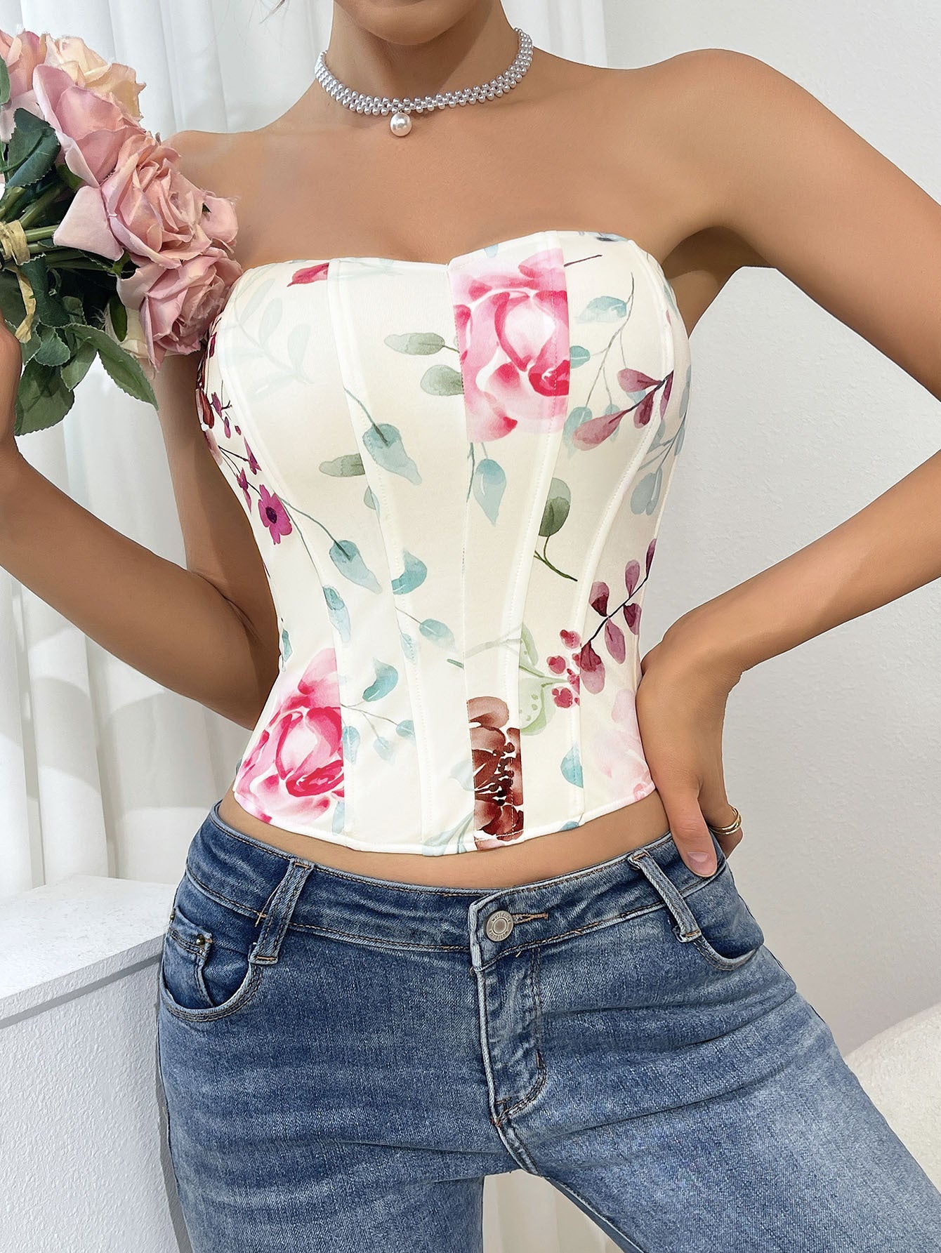Sexy Floral Print Backless Wrap Top