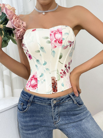 Sexy Floral Print Backless Wrap Top
