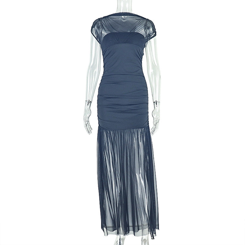 Elegant High Neck Bodycon Dress With Color Block Design