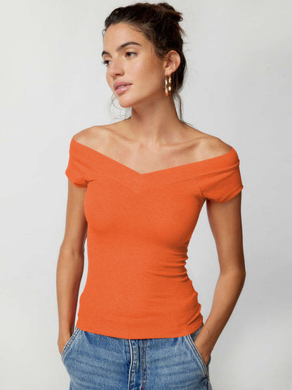 Y2K Solid Color V-Neck Knit T-Shirt for Women