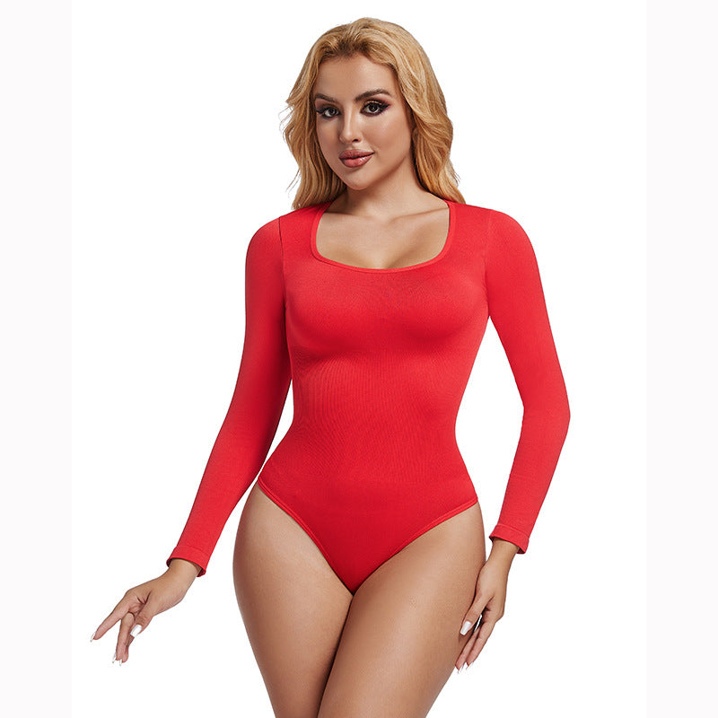 Seamless Bodycon Square Neck Button Dress