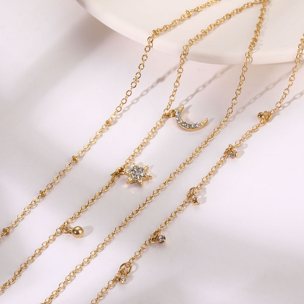 Layered Rhinestone Simple Pendant Anklets