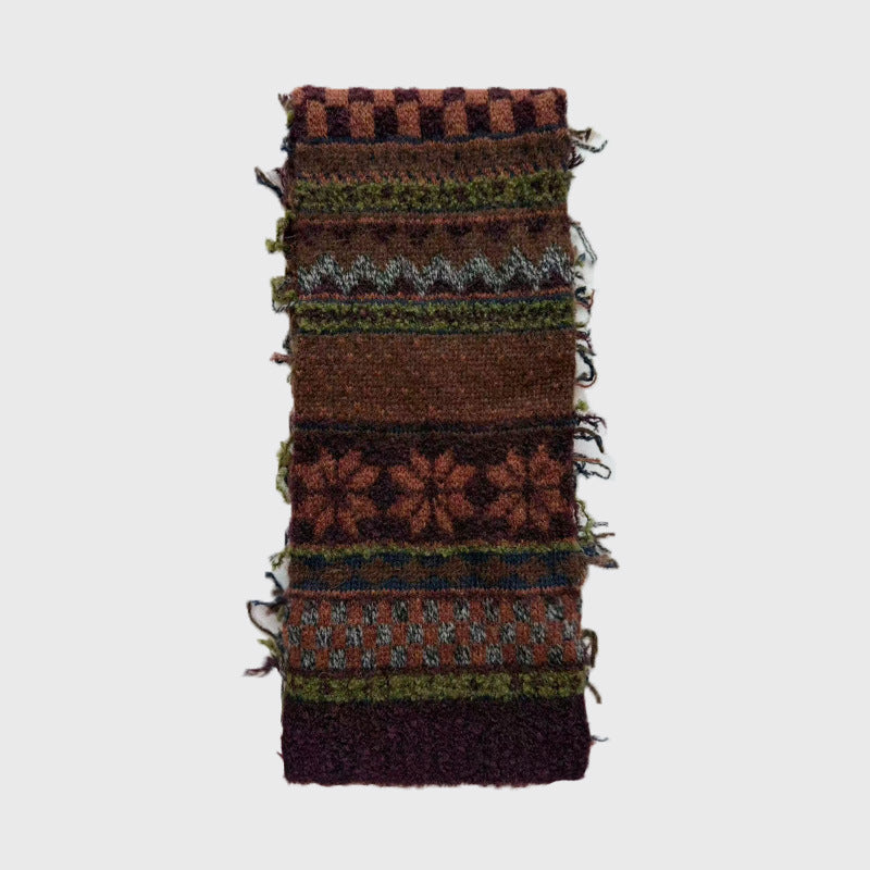 Fair Isle Pattern Knit Scarf Women's Retro Wool Blend Winter Accessory