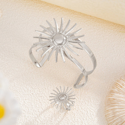 Retro Floral Hollow Sunflower Bangle Bracelet Set for Women
