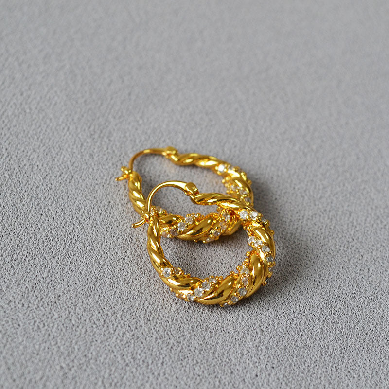 Simple Cubic Zirconia Twisted Hoop Earrings