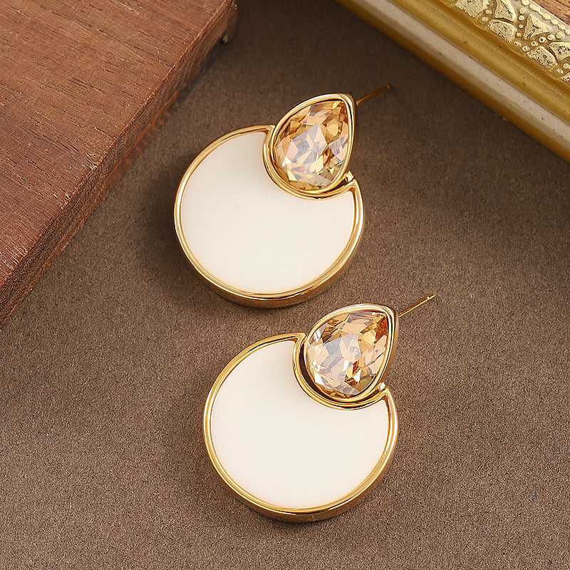 Geometric Round Mosaic Crystal Earrings With 18K Gold Plating