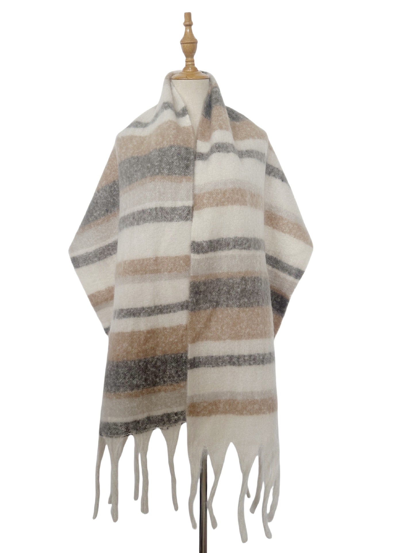 Winter Striped Oversized Thick Soft Tassel Scarfs