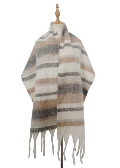 Winter Striped Oversized Thick Soft Tassel Scarfs