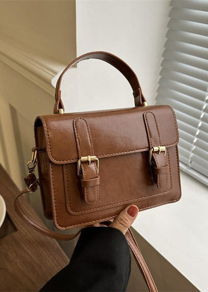Classic Faux Leather Satchel With Double Buckle