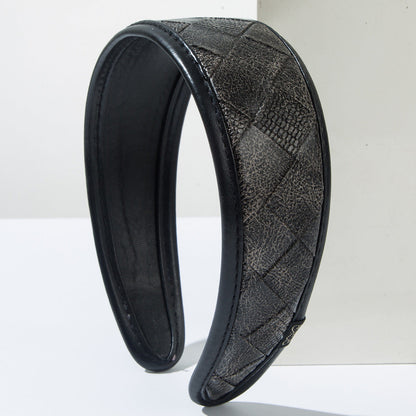 Trendy Wide-Band Leather Check Headband for Fashionistas